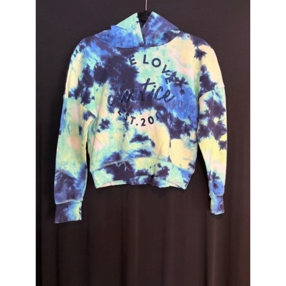 Girl's Blue & Yellow Tie-Dye Justice Hoodie Size S (7/8)